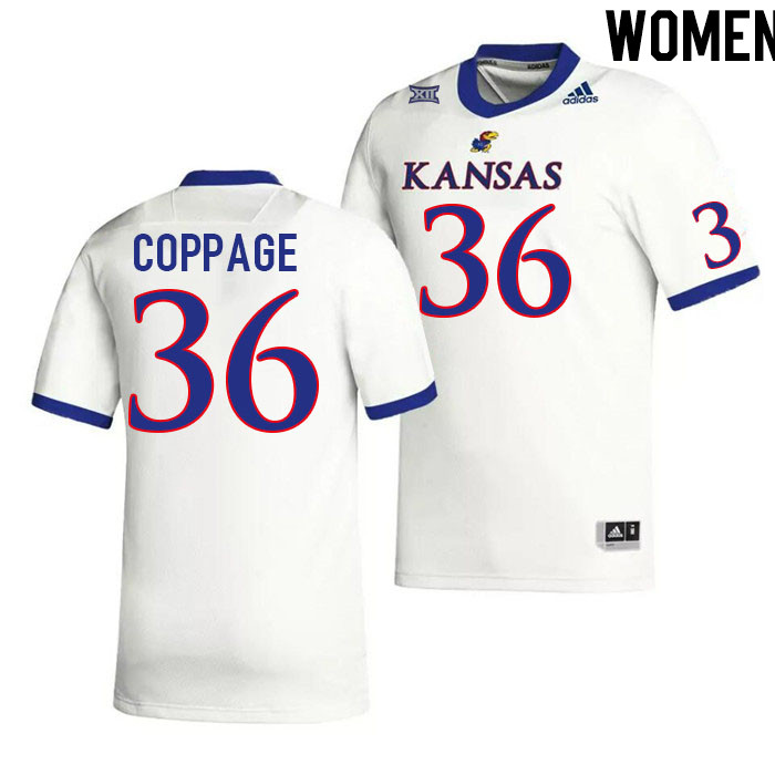 Women #36 Isaiah Coppage Kansas Jayhawks College Football Jerseys Stitched Sale-White